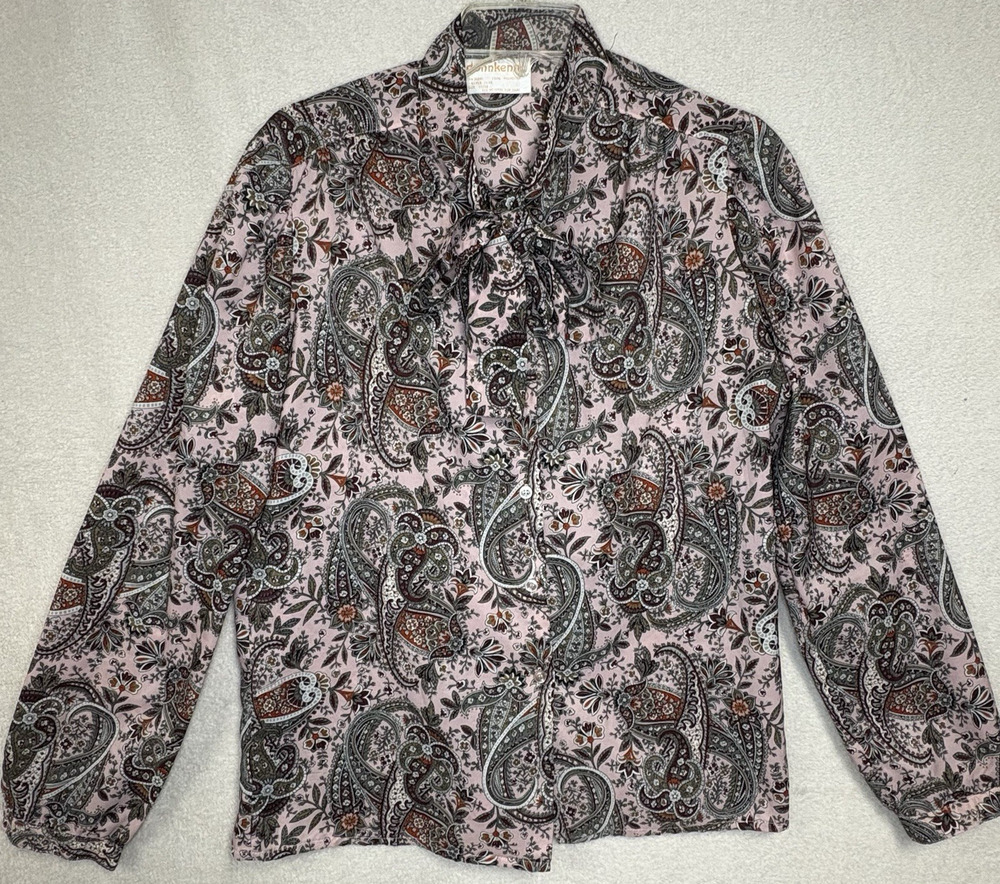 Donnkenny Vintage 80s Paisley Blouse Sz 17/18 Neck Bow Vintage Floral Bohemian